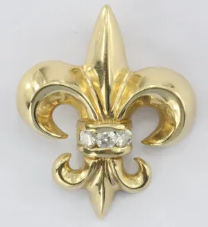 Vintage 14K Gold & Diamond Fleur De Lis Pendant .25 CTW