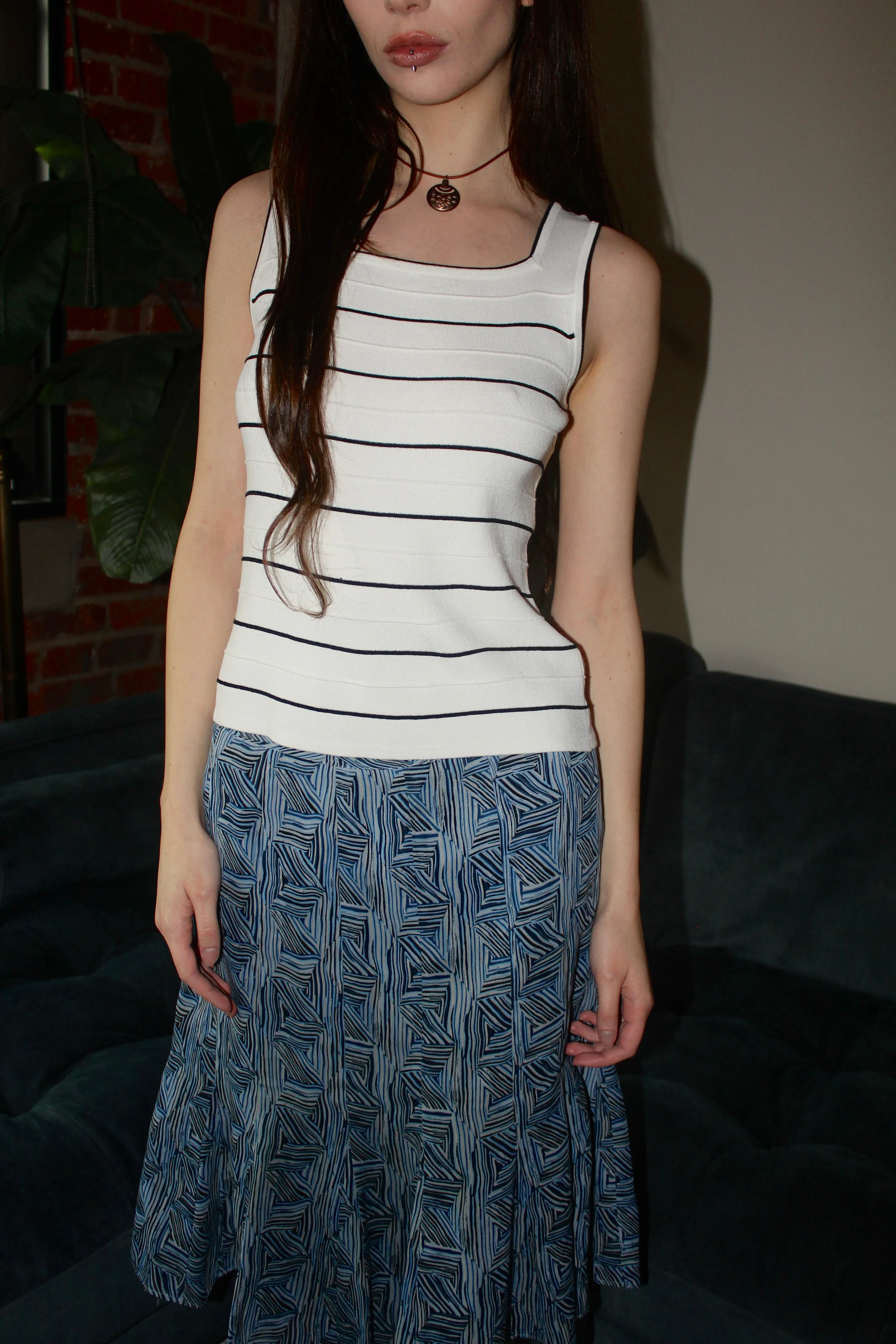 Vintage 90s Striped Square Neck Knit Top (S/M)