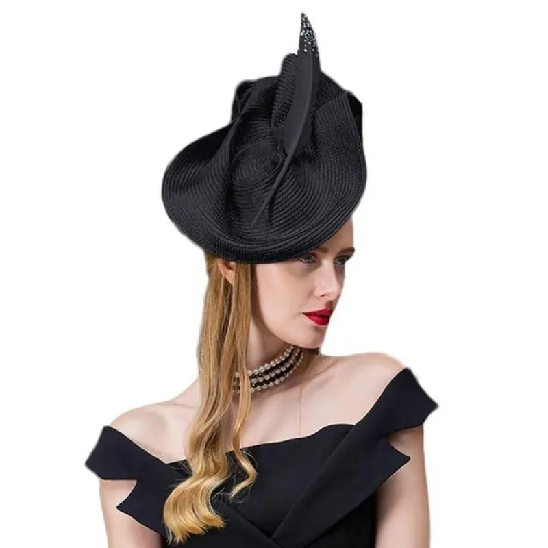 Vintage Black Gray Elegant Fedora Wedding Ladies With Feather Church Hats