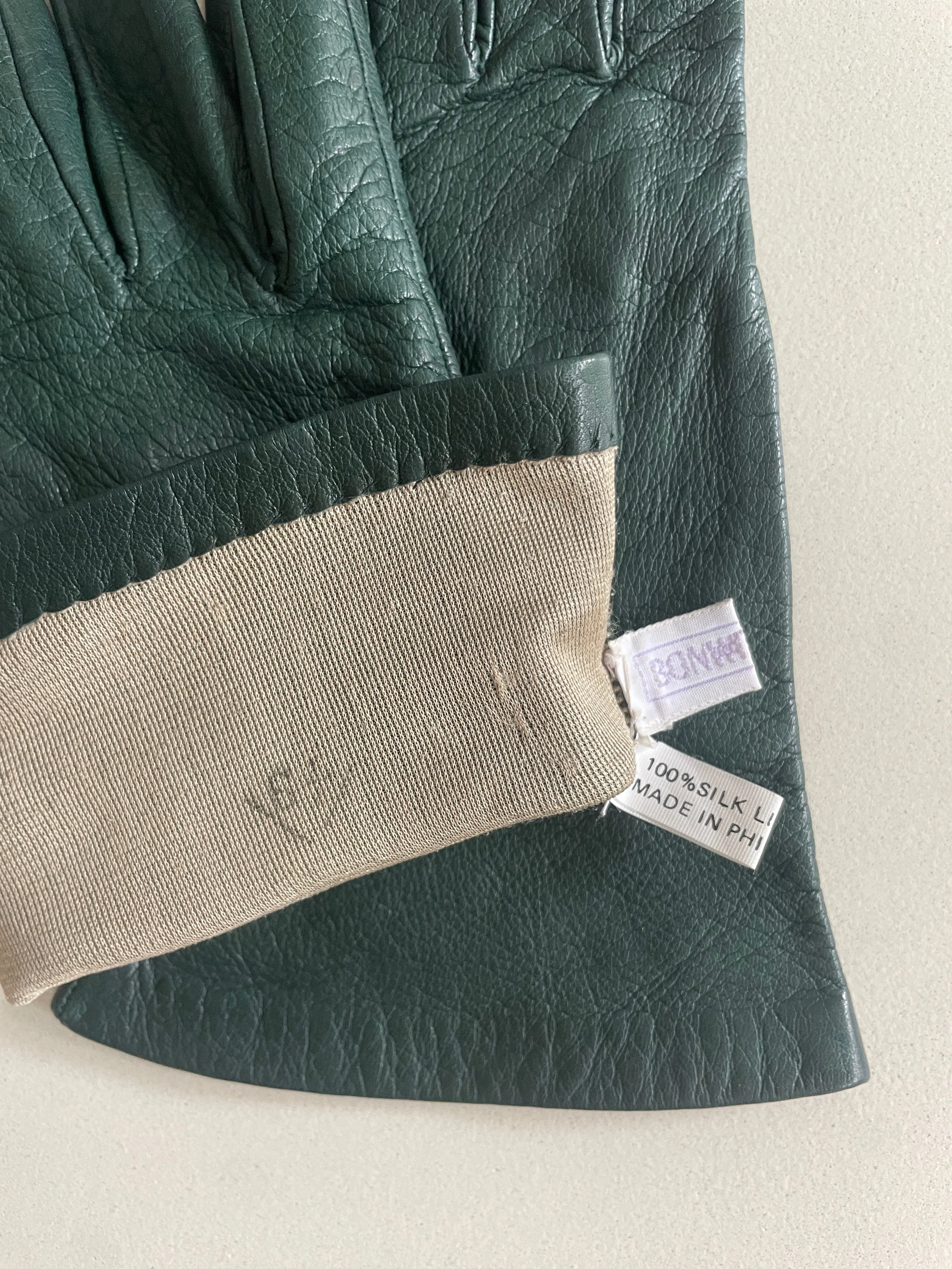 Vintage Dark Green Kid Leather Gloves