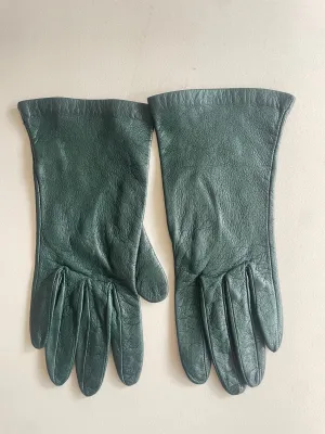 Vintage Dark Green Kid Leather Gloves