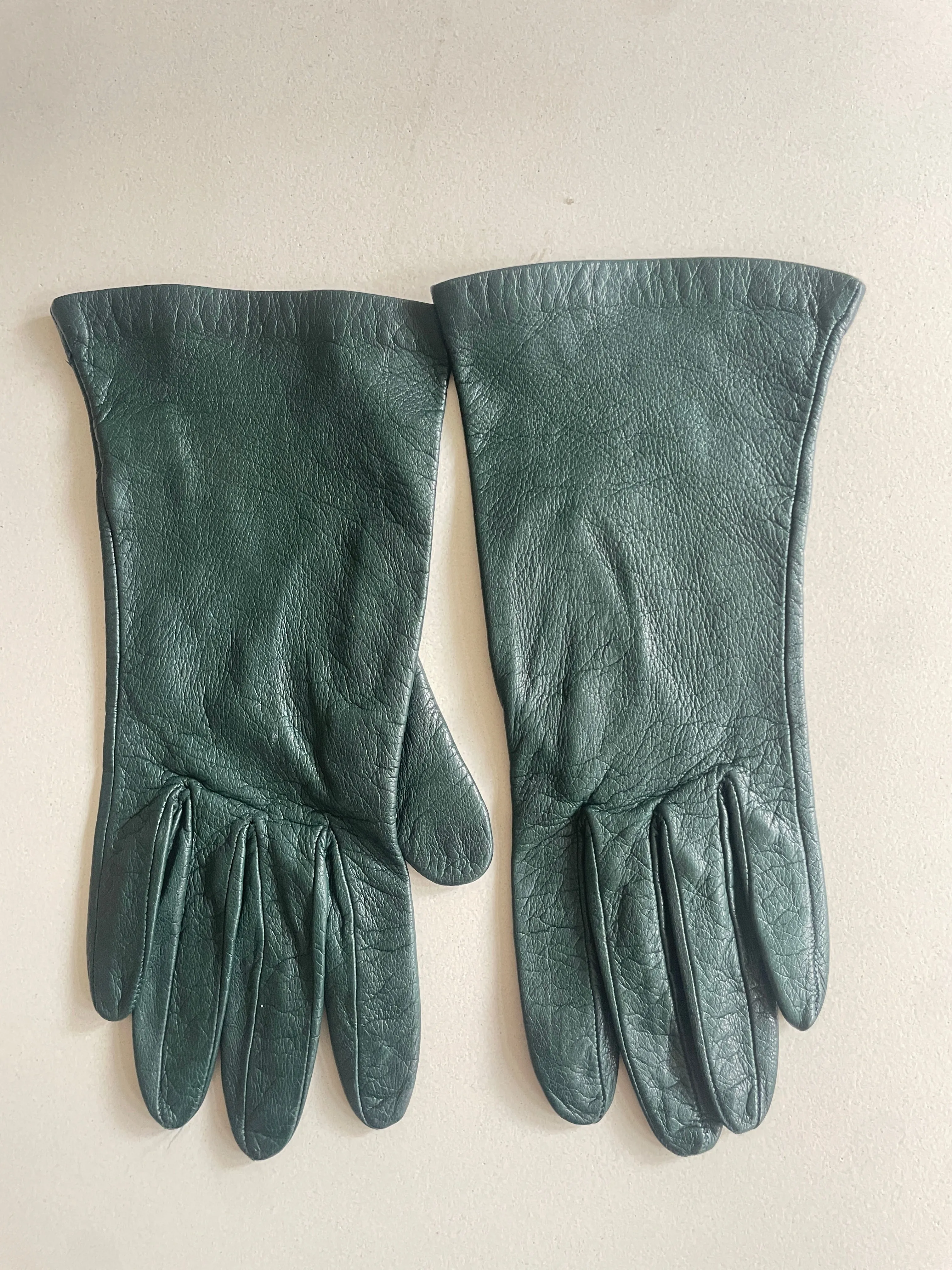 Vintage Dark Green Kid Leather Gloves
