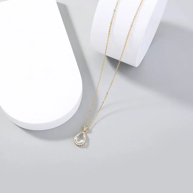 Vintage Drop Water Pendant Necklace Gold For Women Chain Jewelry