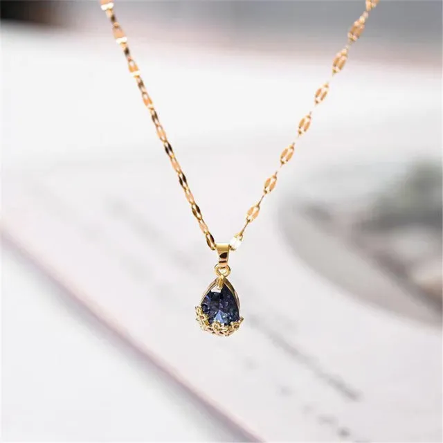 Vintage Drop Water Pendant Necklace Gold For Women Chain Jewelry