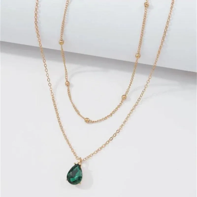 Vintage Drop Water Pendant Necklace Gold For Women Chain Jewelry