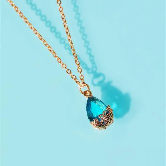 Vintage Drop Water Pendant Necklace Gold For Women Chain Jewelry