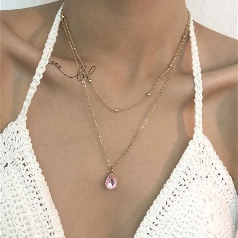 Vintage Drop Water Pendant Necklace Gold For Women Chain Jewelry