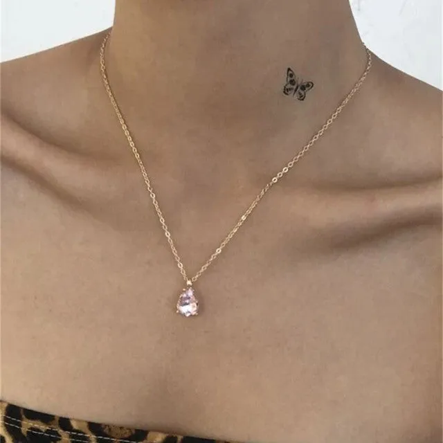 Vintage Drop Water Pendant Necklace Gold For Women Chain Jewelry