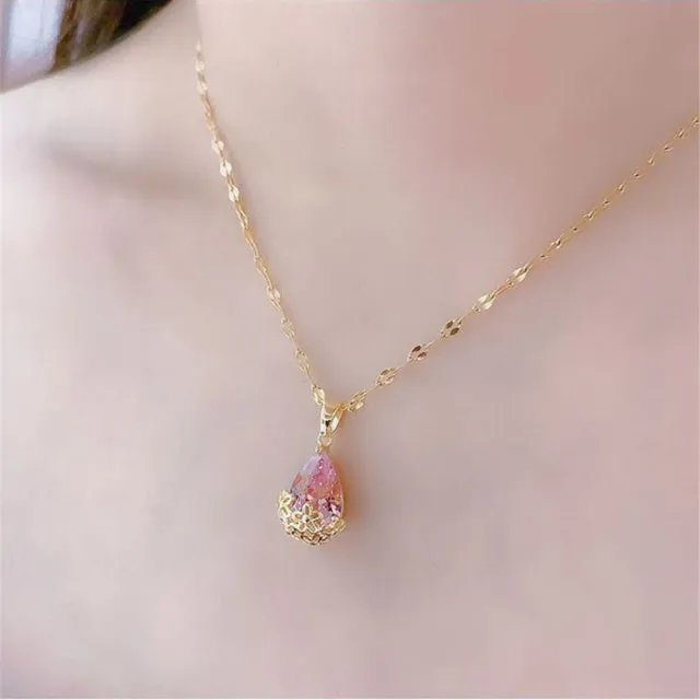 Vintage Drop Water Pendant Necklace Gold For Women Chain Jewelry