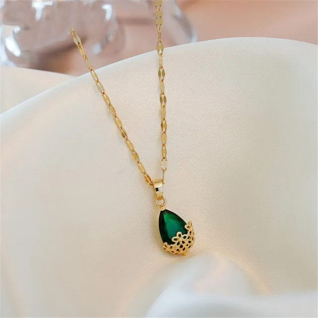 Vintage Drop Water Pendant Necklace Gold For Women Chain Jewelry
