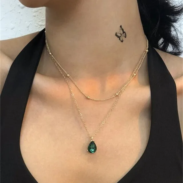 Vintage Drop Water Pendant Necklace Gold For Women Chain Jewelry