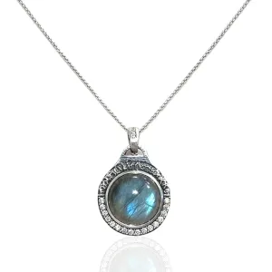 VINTAGE SILVER LABRADORITE DEMI BEZEL NECKLACE