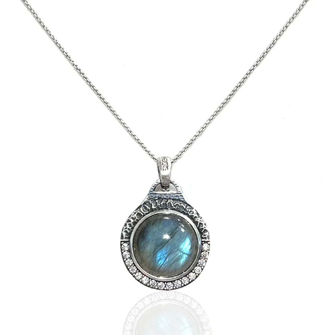 VINTAGE SILVER LABRADORITE DEMI BEZEL NECKLACE