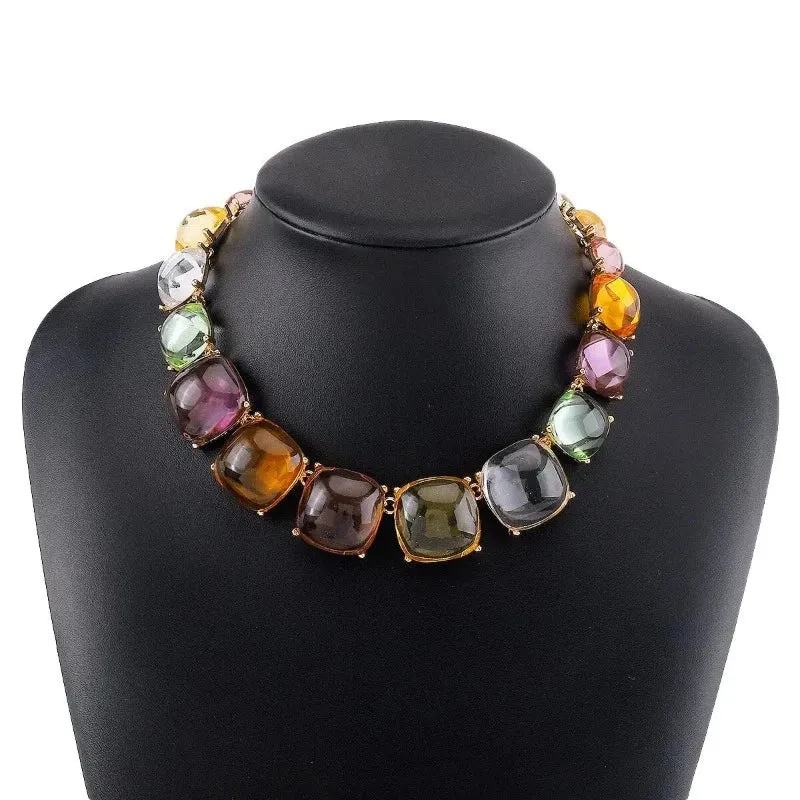 Vintage Square Jelly Jewelry set For Women Anniversaire Jewelry