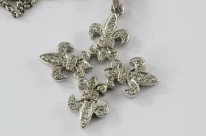 Vintage Sterling Silver Fleur de Lis Cross Pendant Necklace