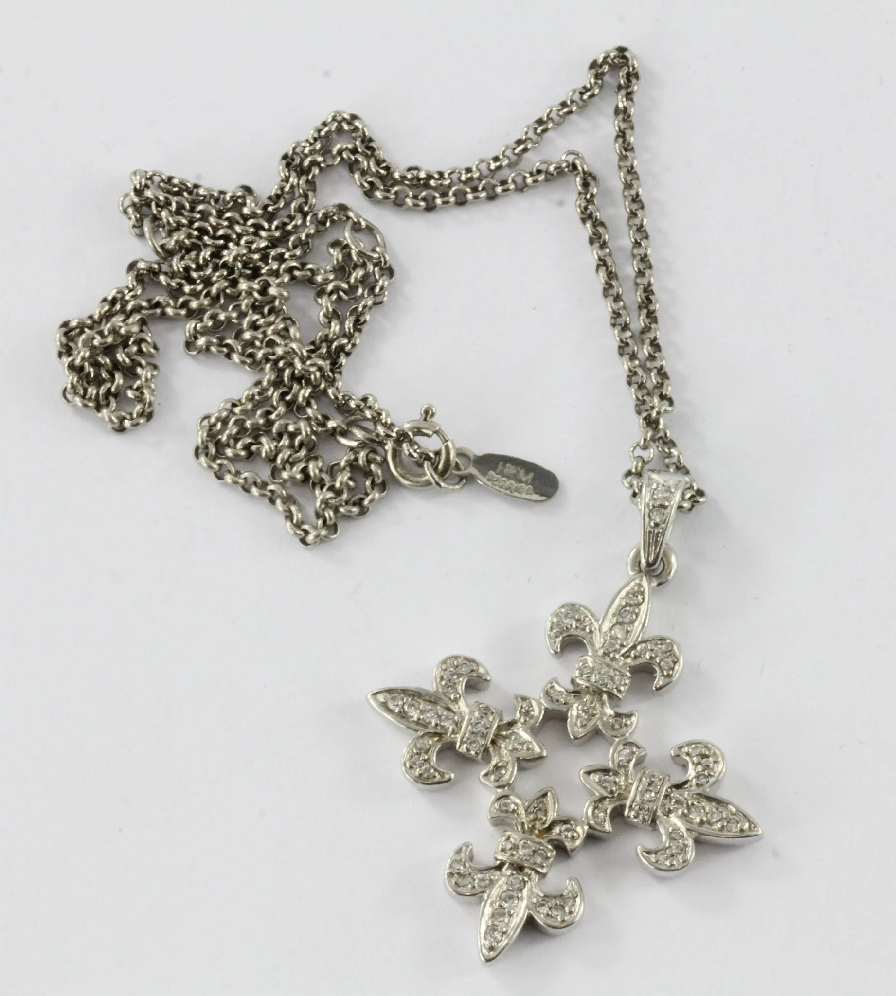 Vintage Sterling Silver Fleur de Lis Cross Pendant Necklace
