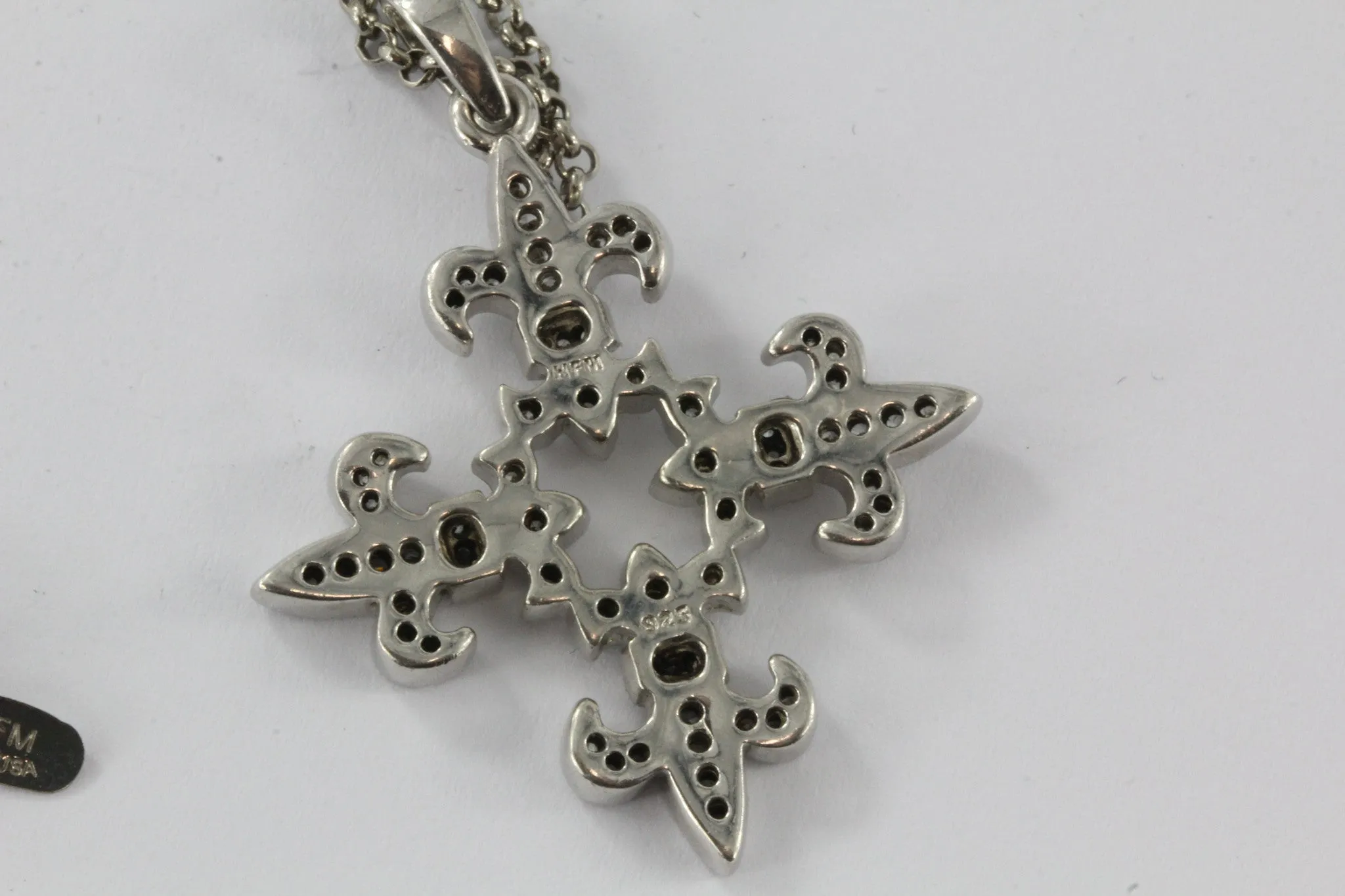 Vintage Sterling Silver Fleur de Lis Cross Pendant Necklace