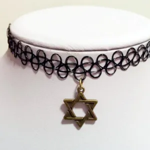 Vintage Stretch Lace Tattoo Choker Necklace Gothic Punk Grunge Henna Elastic with Choker Pendant Necklaces For Women VB992 P10