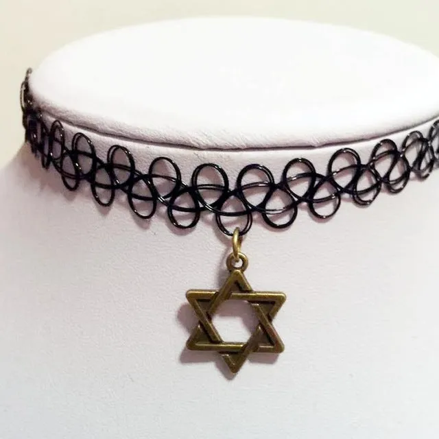 Vintage Stretch Lace Tattoo Choker Necklace Gothic Punk Grunge Henna Elastic with Choker Pendant Necklaces For Women VB992 P10