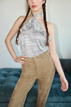 Vintage Striped Ruffled Halter Top (M)