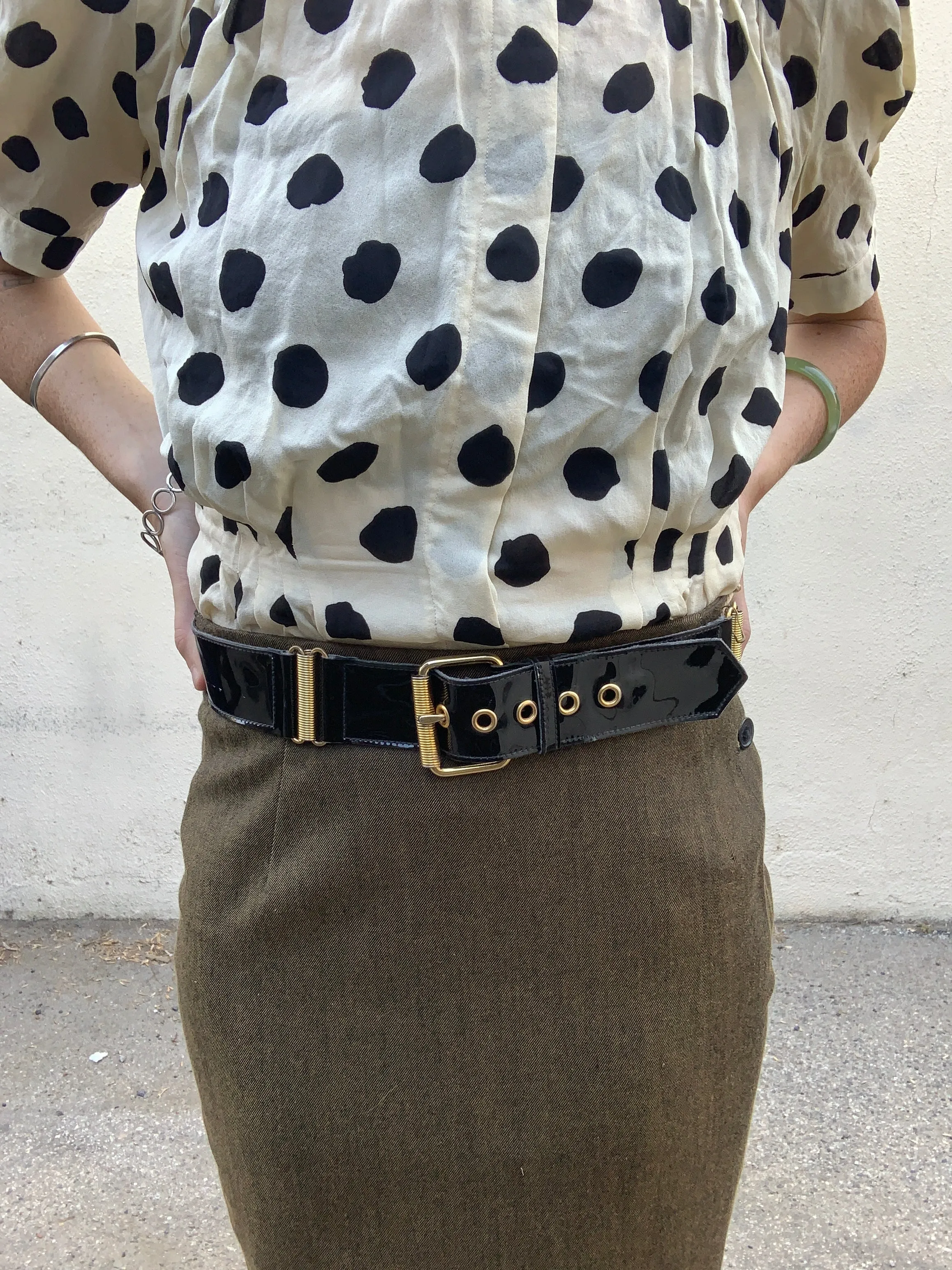 Vintage YSL Yves Saint Laurent Patent Leather Black Belt