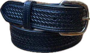 Visalia Black Small Basket Weave Patterned Belt 1 1/2"