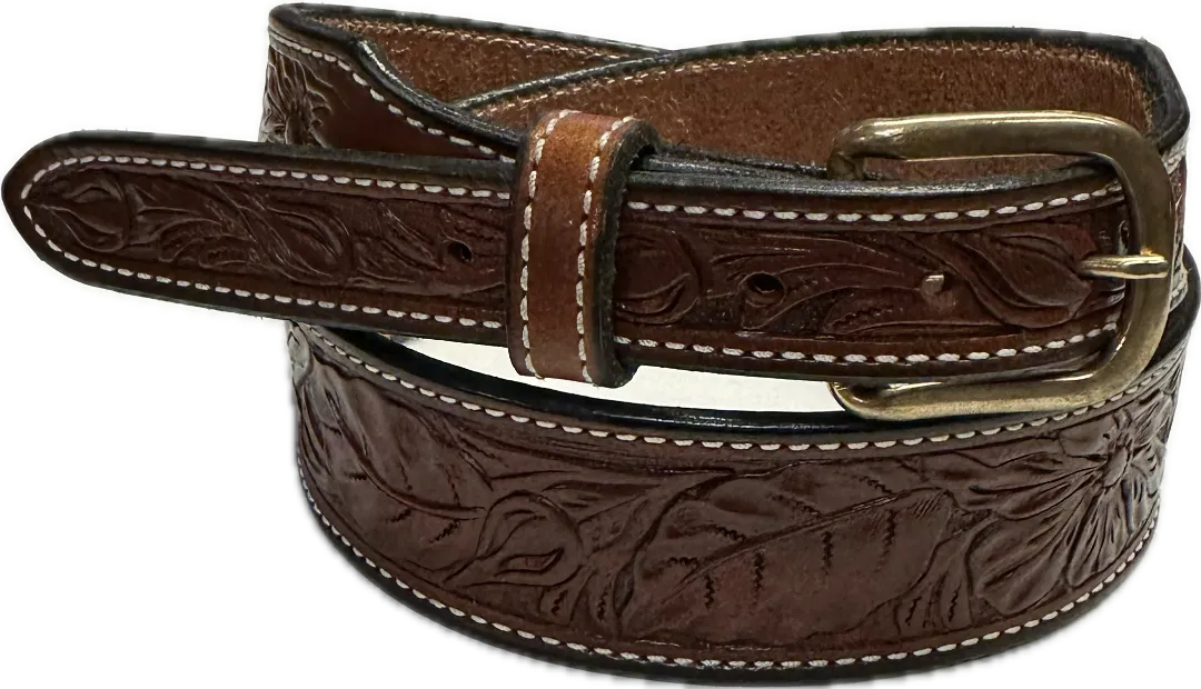 Visalia Chocolate Brown Wild Rose Tapered Patterned Belt