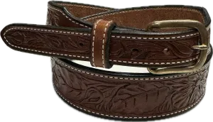 Visalia Chocolate Brown Wild Rose Tapered Patterned Belt