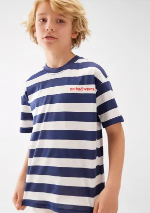 Waves Printed Navy Striped T-Shirt