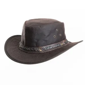 Waxed Cotton Fedora Aussie Style Bush Hat In Brown
