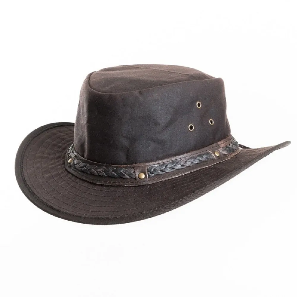 Waxed Cotton Fedora Aussie Style Bush Hat In Brown