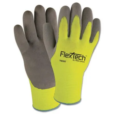 Wells Lamont FlexTech Hi-Visibility Knit Thermal Gloves w/Latex Palm, X-Large, Gray/Green, Y9239TXL