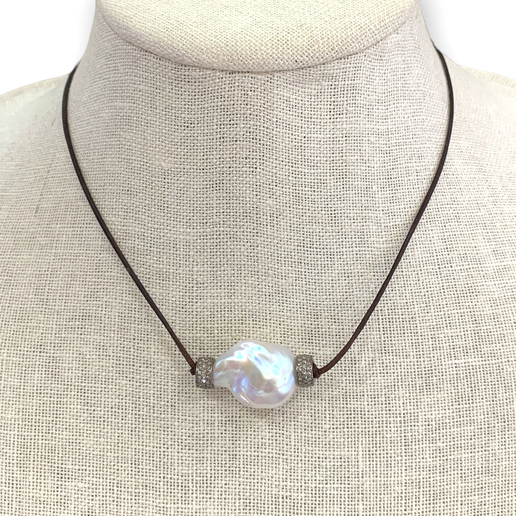 White Baroque Pearl w/ Diamond Roundels Choker