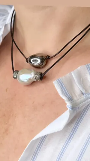 White Baroque Pearl w/ Diamond Roundels Choker