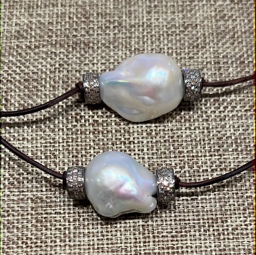 White Baroque Pearl w/ Diamond Roundels Choker
