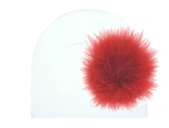 White Cotton Hat with Red Large regular Marabou