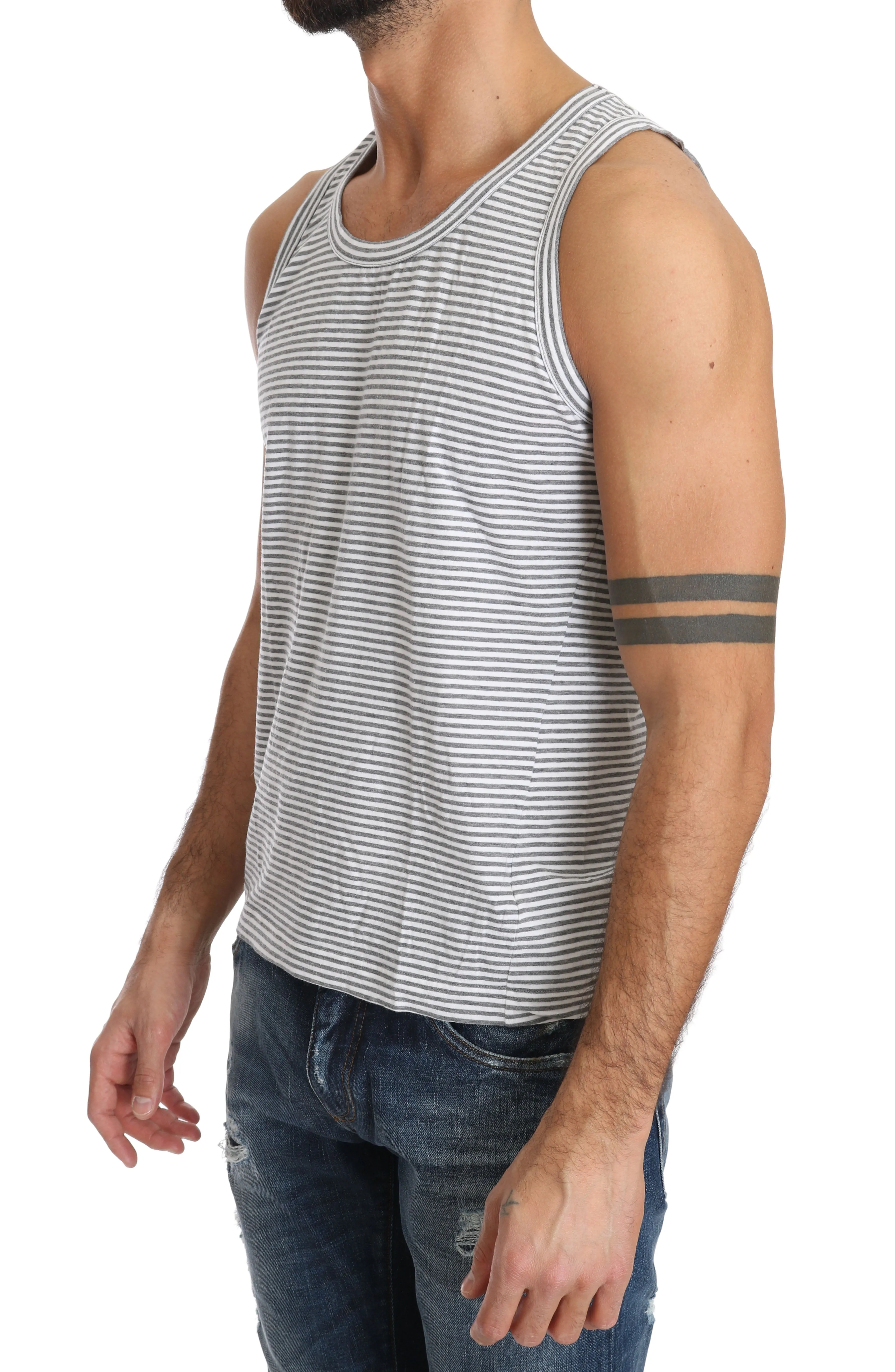White Cotton Striped Underwear  Top