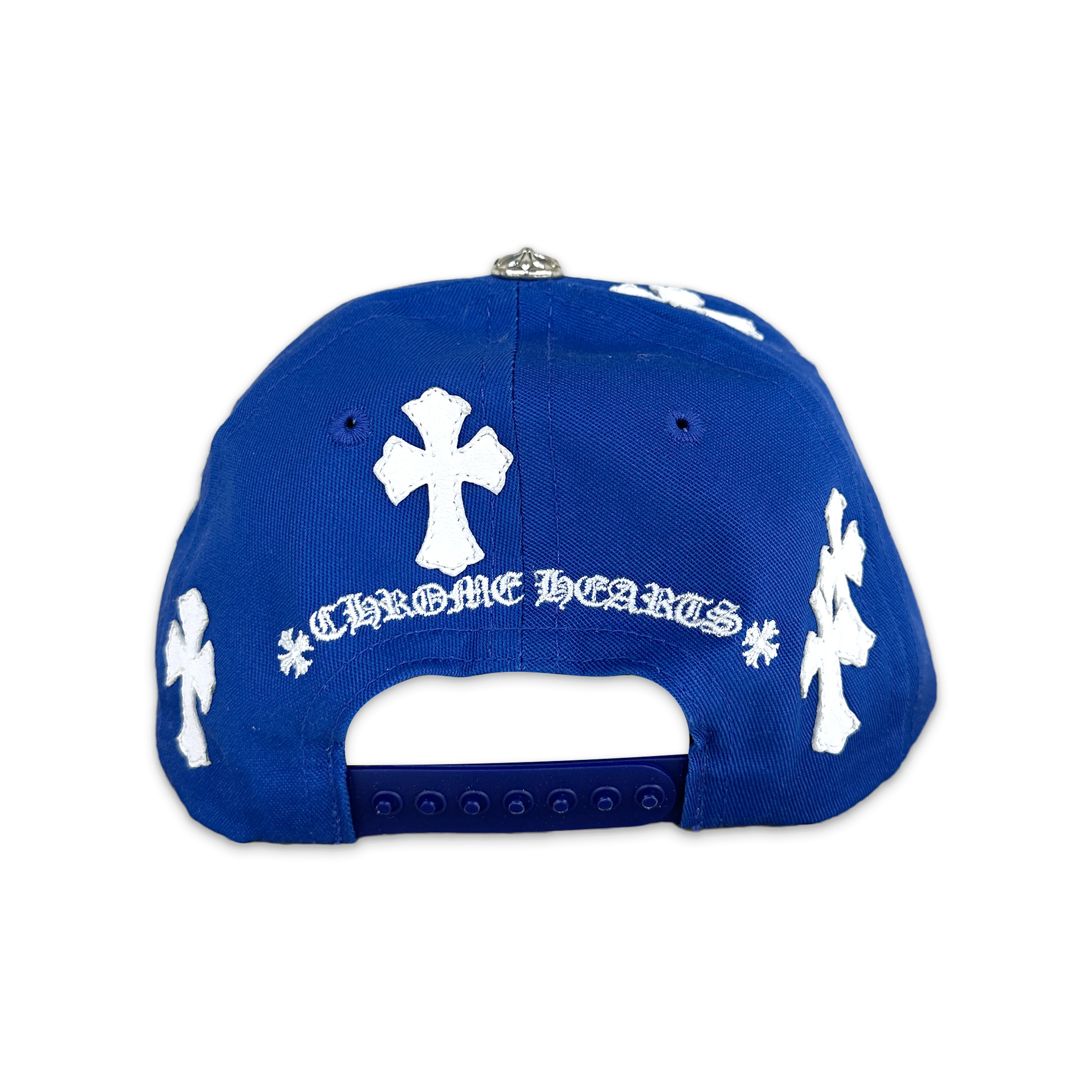 White Leather Crosses Baseball Snapback "Royal Blue"
