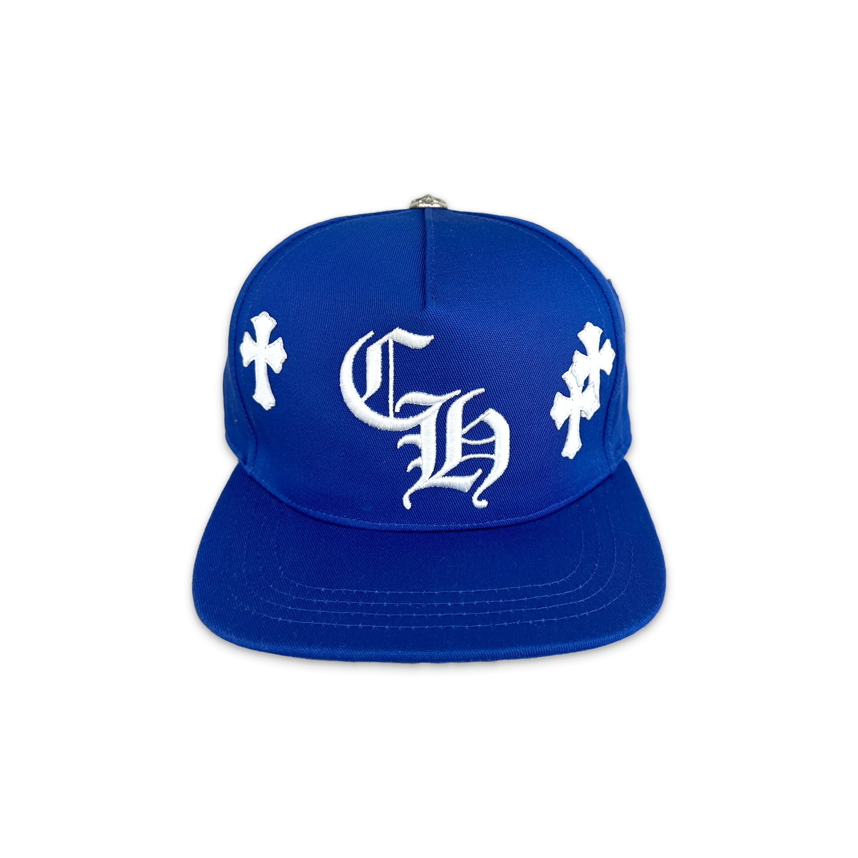 White Leather Crosses Baseball Snapback "Royal Blue"