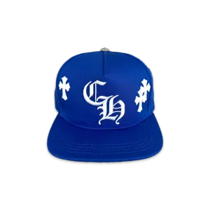 White Leather Crosses Baseball Snapback "Royal Blue"