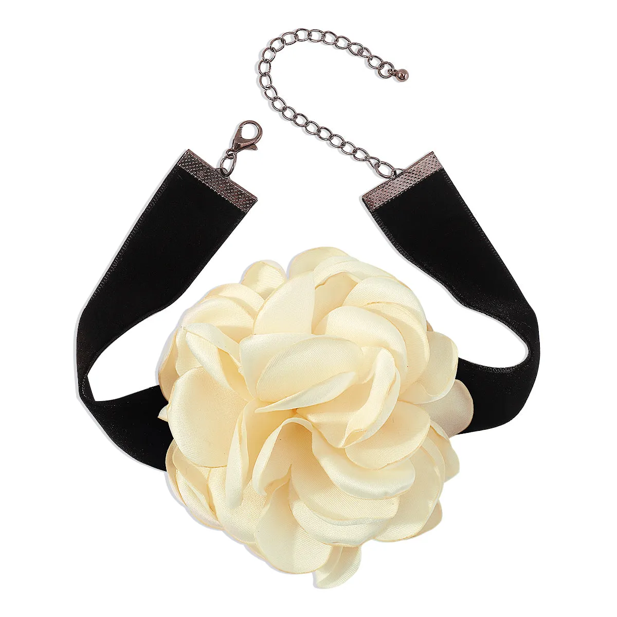 White Polyster & Silver-Plated Rose Choker Necklace