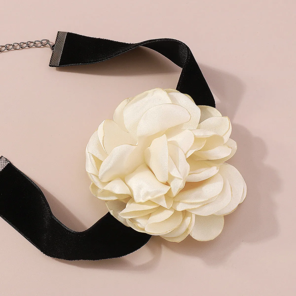 White Polyster & Silver-Plated Rose Choker Necklace