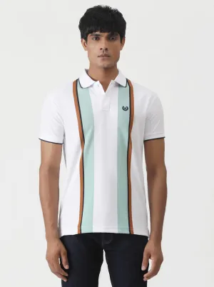 White Striped Slim Fit Polo T-Shirt | Greenfibre