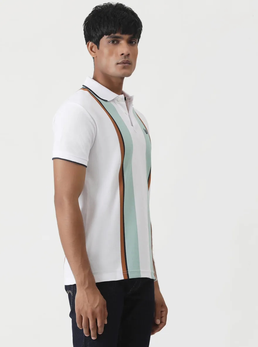White Striped Slim Fit Polo T-Shirt | Greenfibre