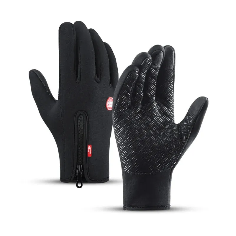 Winter Cycling Sports Gloves - Water Splash Warm Touch Screen Motorcycle Anti-Slip Skiing Zipper Windproof Driving Gloves for Men and Women