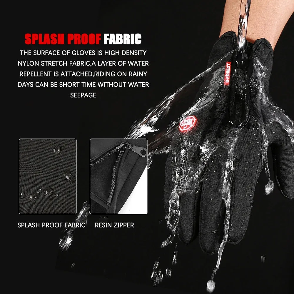 Winter Cycling Sports Gloves - Water Splash Warm Touch Screen Motorcycle Anti-Slip Skiing Zipper Windproof Driving Gloves for Men and Women