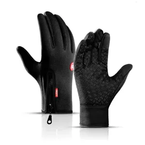 Winter Cycling Sports Gloves - Water Splash Warm Touch Screen Motorcycle Anti-Slip Skiing Zipper Windproof Driving Gloves for Men and Women