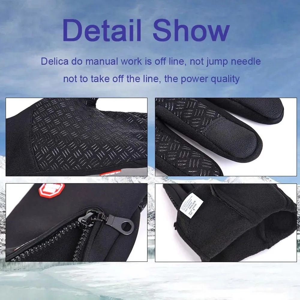 Winter Cycling Sports Gloves - Water Splash Warm Touch Screen Motorcycle Anti-Slip Skiing Zipper Windproof Driving Gloves for Men and Women