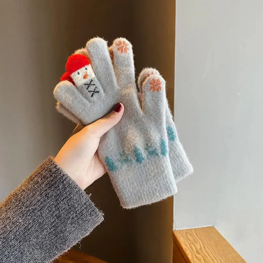 Winter Gloves for Men Women Teens Cute Cat and Bird Printed Thermal Knitted Gloves, Windproof Winter Warm Mittens Glove Soft