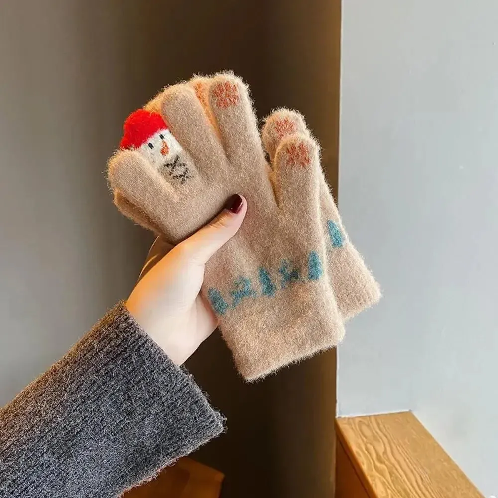 Winter Gloves for Men Women Teens Cute Cat and Bird Printed Thermal Knitted Gloves, Windproof Winter Warm Mittens Glove Soft